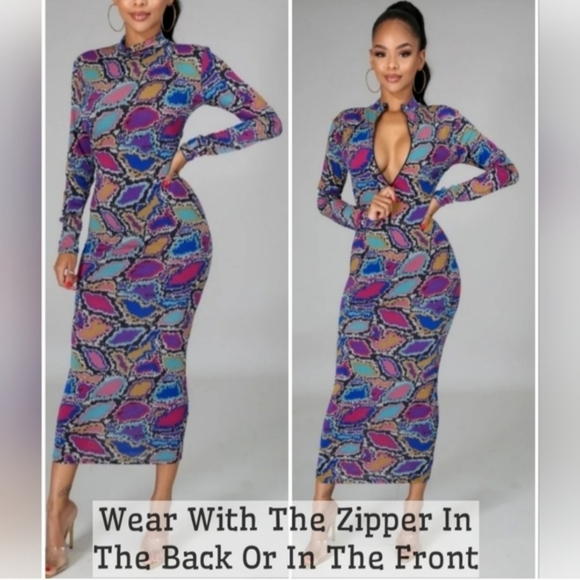 Goodtimeusa Dresses & Skirts - JEWEL TONE SNAKESKIN PRINT BODYCON DRESS